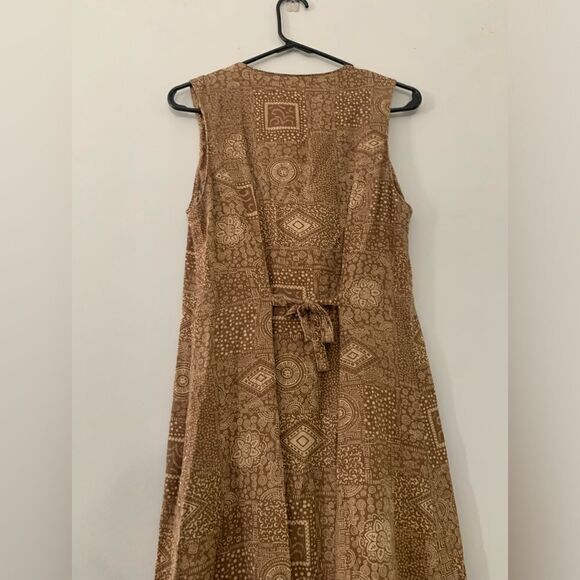 VTG Northern Isles Portraits Pattern Hippie Boho Maxi Button Down Linen Dress M - Picture 8 of 10